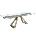 Mesa comedor extensible rectangular cristal templado y acero color champagne