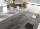 Mesa comedor extensible rectangular cristal templado y acero color champagne