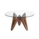 Mesa comedor redonda cristal templado y nogal