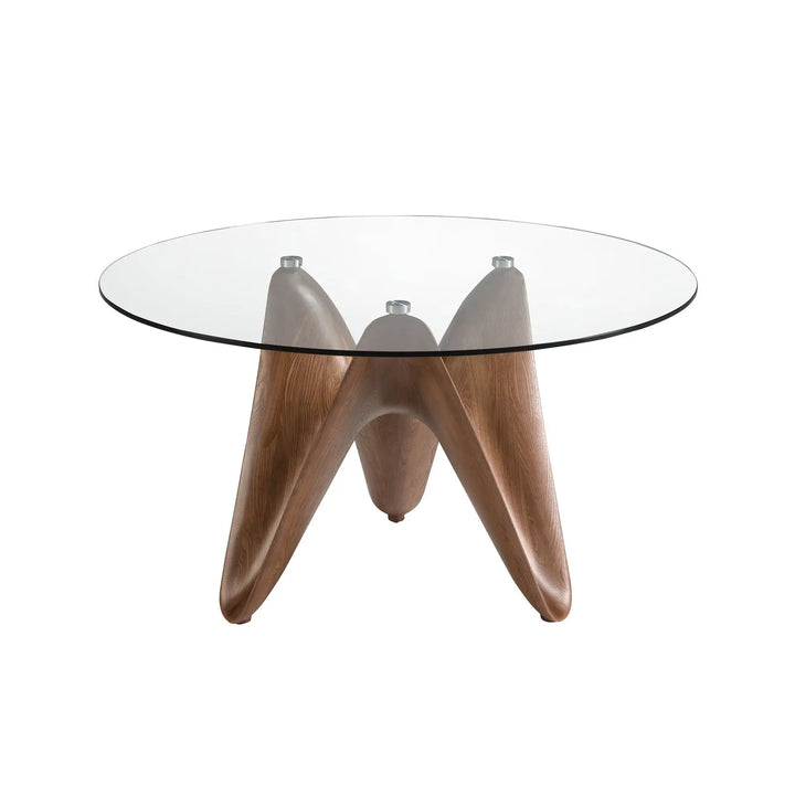 Round dining table with tempered glass and walnut