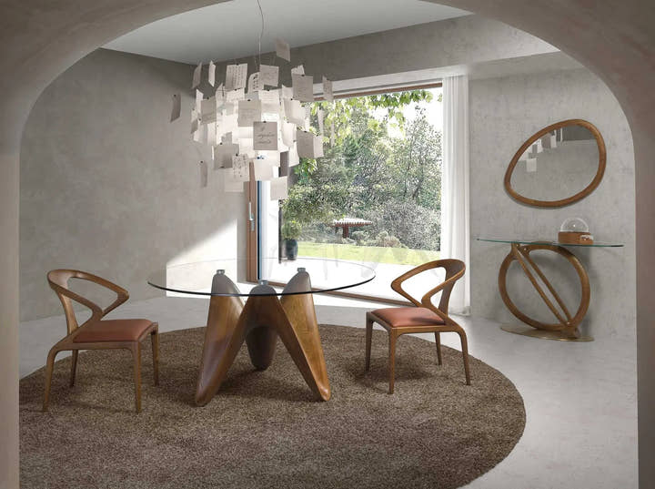 Mesa comedor redonda cristal templado y nogal - Mesa de comedor - El Workshop - Natural