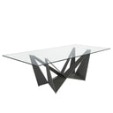 mesa comedor rectangular cristal templado y acero negro, vista 3