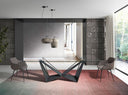 Mesa comedor rectangular cristal templado y acero negro en ambiente decorado