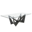 Mesa comedor rectangular cristal templado y acero negro