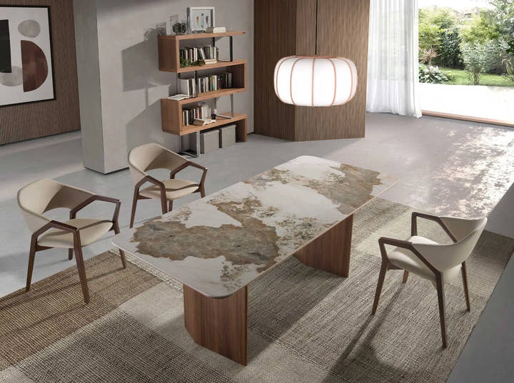 Mesa comedor rectangular mármol porcelánico y nogal - Mesa de comedor - El Workshop - 200x90x77cm