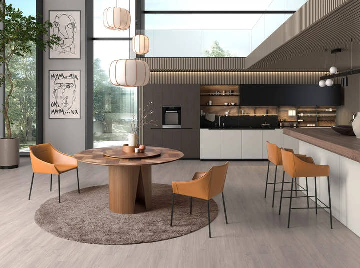 Mesa comedor redonda nogal - Mesa de comedor - El Workshop - madera - oscura