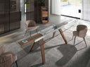 Mesa comedor extensible rectangular cristal templado y nogal