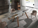 Rectangular extendable dining table with tempered glass and walnut