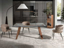 Mesa comedor extensible rectangular cristal templado y nogal