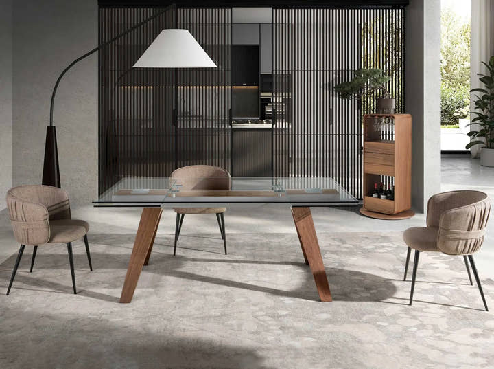 Mesa comedor extensible rectangular cristal templado y nogal - Mesa de comedor - El Workshop - 180x100x76cm