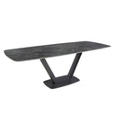 Mesa comedor extensible ovalada barril mármol porcelánico y acero negro