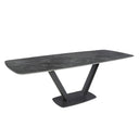 Extendable oval barrel dining table with porcelain marble and black steel