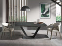 Mesa comedor extensible ovalada barril mármol porcelánico y acero negro