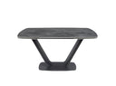 Mesa comedor extensible ovalada barril mármol porcelánico y acero negro