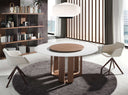 Ronde eettafel in porselein, marmer en notenhout