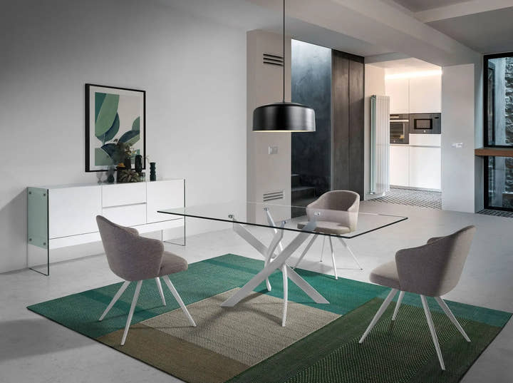 Mesa comedor rectangular cristal templado y acero blanco - Mesa de comedor - El Workshop - blanco
