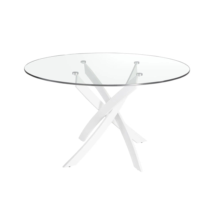 Mesa comedor redonda cristal templado y acero blanco