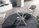 Mesa comedor redonda cristal templado y acero blanco