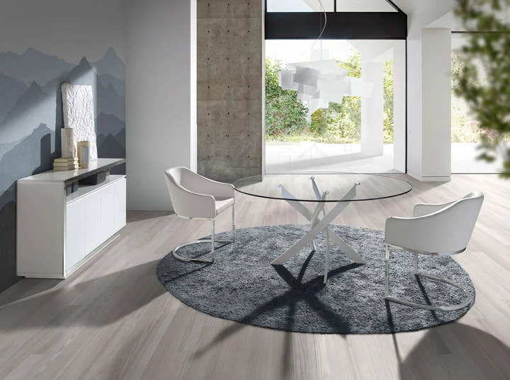 Mesa comedor redonda cristal templado y acero blanco - Mesa de comedor - El Workshop - blanco