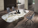 Mesa comedor rectangular mármol porcelánico y acero color champagne