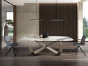 Mesa comedor rectangular mármol porcelánico y acero color champagne