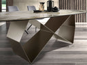 mesa comedor rectangular mármol porcelánico y acero color champagne, vista 2