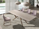 Mesa comedor extensible rectangular mármol porcelánico, acero arena metalizado y nogal