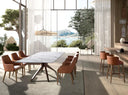 Mesa comedor extensible rectangular mármol porcelánico y nogal