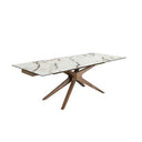 Mesa comedor extensible rectangular mármol porcelánico y nogal