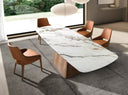 Mesa comedor extensible rectangular mármol porcelánico y nogal