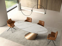 mesa comedor ovalada mármol porcelánico y acero color bronce, vista 2
