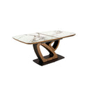 Extendable oval barrel dining table in porcelain marble and walnut