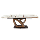 Extendable oval barrel dining table in porcelain marble and walnut