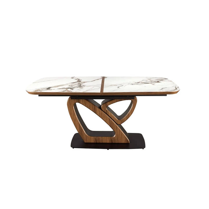 Mesa comedor extensible ovalada barril mármol porcelánico y nogal - Mesa de comedor - El Workshop - Nogal