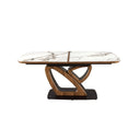 Extendable oval barrel dining table in porcelain marble and walnut