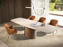 Mesa comedor extensible rectangular mármol porcelánico, acero arena metalizado y nogal