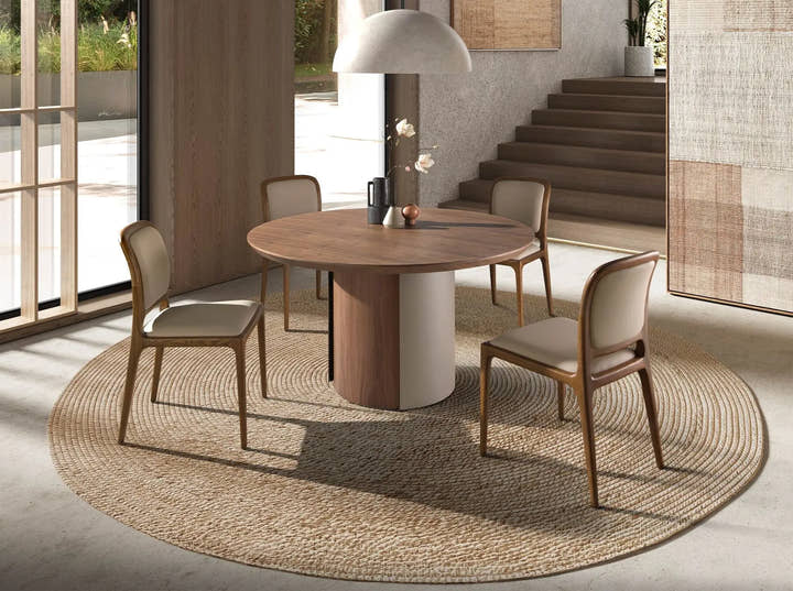 Mesa comedor redonda nogal y acero arena metalizado - Mesa de comedor - El Workshop - Ø140x76