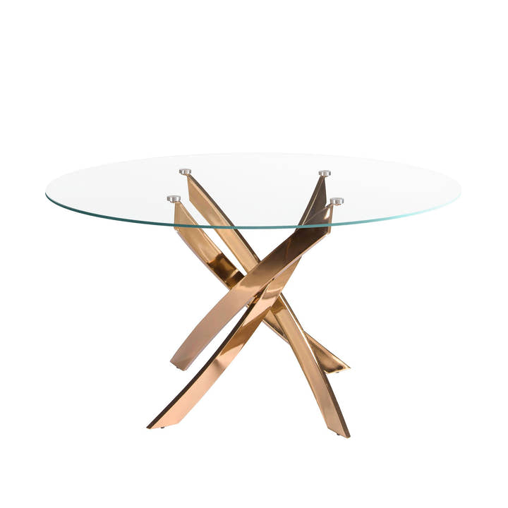 Mesa comedor redonda cristal templado y acero rosa - Mesa de comedor - El Workshop - oro rosa