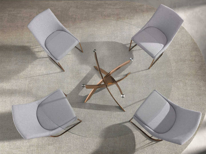 Mesa comedor redonda cristal templado y acero rosa - Mesa de comedor - El Workshop - oro rosa