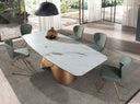 mesa comedor ovalada barril mármol porcelánico y acero color bronce, vista 2