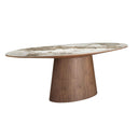 Mesa comedor ovalada mármol porcelánico y nogal - Mesa de comedor - El Workshop - nogal