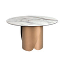 Mesa comedor redonda mármol porcelánico y acero color bronce, foto de producto