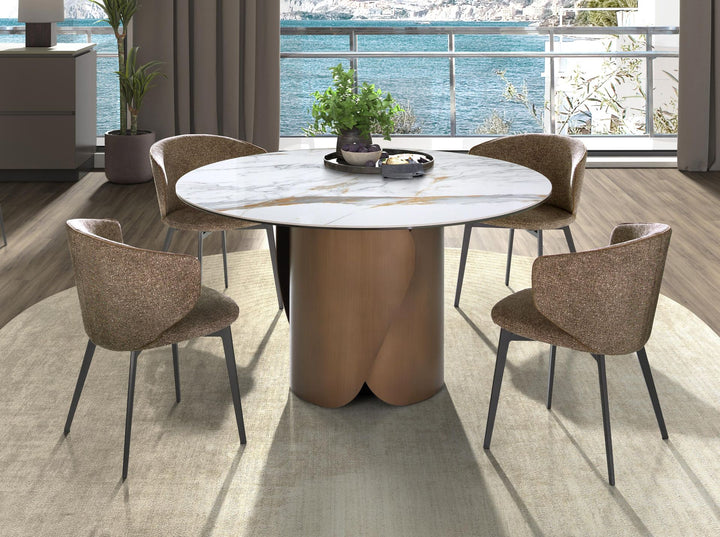 Mesa comedor redonda mármol porcelánico y acero color bronce - Mesa de comedor - El Workshop - Blanco