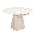 Mesa comedor extensible redonda mármol porcelánico y acero color arena