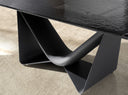 mesa comedor extensible ovalada barril cristal negro, acero y fibra vidrio gris oscuro metal