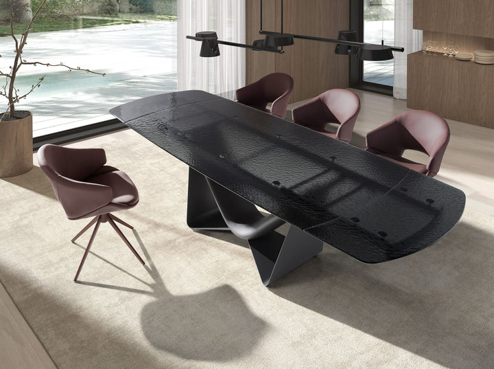 Mesa comedor extensible ovalada barril cristal negro, acero y fibra vidrio gris oscuro metal - Mesa de comedor - El Workshop-Ø200 x 105 x 76 Cm