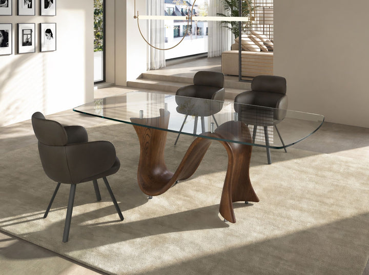 Mesa comedor ovalada barril cristal templado y nogal - Mesa de comedor - El Workshop-Ø220 x 100 x 75 Cm
