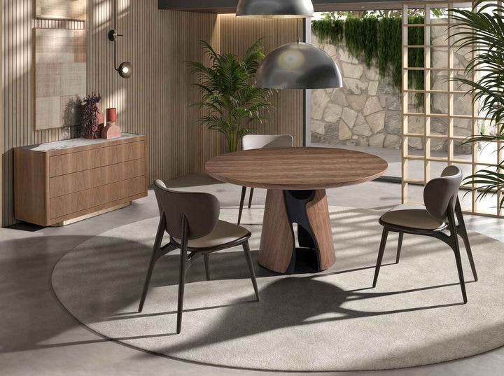 Mesa comedor redonda nogal y acero epoxi negro - Mesa de comedor - El Workshop-Ø140 x 76 Cm