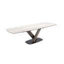 Mesa comedor extensible ovalada barril mármol porcelánico y acero color marrón oscuro metalizado