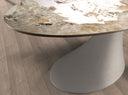 mesa comedor ovalada mármol porcelánico y fibra de vidrio epoxi arena